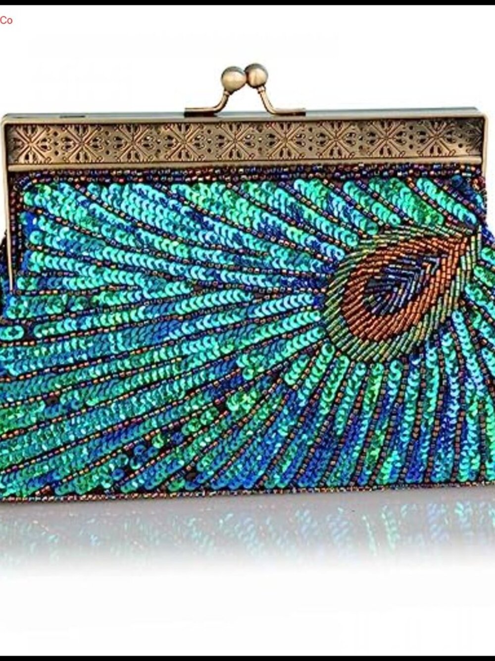 Sequin Beaded Evening Clutch Vintage Peacock Wedding Party Handbag